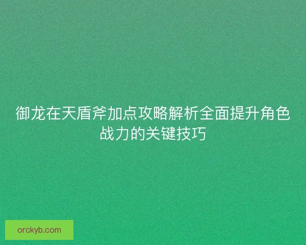 御龙在天盾斧加点攻略解析全面提升角色战力的关键技巧